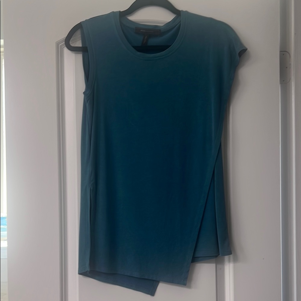 BCBGMaxAzria Blue Asymmetrical Cap Sleeve Muscle Tee